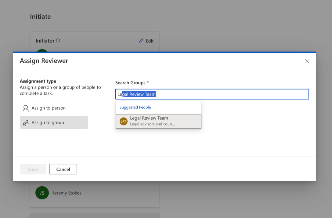 People Picker showing search results for role assignment